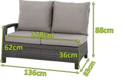 Best Corido 2-Sitzer Sofa, charcoal, Alu / Gardino®-Geflecht, 136x83x88 cm, Armlehne rechts Polyrattan-Gartenmöbel|Aluminium-Gartenmöbel
