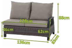 Corido 2-Sitzer Sofa, charcoal, Alu / Gardino®-Geflecht, 136x83x88 cm, Armlehne links Polyrattan-Gartenmöbel|Gartenlounge