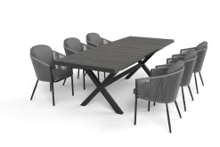 Garten-Essgruppe, anthrazit/dunkelgrau, Alu/Keramik Rope-Geflecht, ausziehbare Tischplatte 200/260 x 100 cm, 6 Diningsessel Garten-Essgruppen