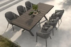 Garten-Essgruppe, anthrazit/dunkelgrau, Alu/Keramik Rope-Geflecht, ausziehbare Tischplatte 200/260 x 100 cm, 6 Diningsessel Garten-Essgruppen