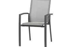 Outlet Garten-Essgruppe, anthrazit/grau, Aluminium/Ranotex-Gewebe, Ausziehtisch 180/240 x 100 cm, inkl. 6 Stapelsessel Aluminium-Gartenmöbel