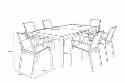 Outlet Garten-Essgruppe, anthrazit/grau, Aluminium/Ranotex-Gewebe, Ausziehtisch 180/240 x 100 cm, inkl. 6 Stapelsessel Aluminium-Gartenmöbel