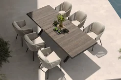 New Garten-Essgruppe, anthrazit/beige, Alu/Keramik/Rope-Geflecht, Tisch 200/265 x 100 cm, 6 Diningsessel Garten-Essgruppen