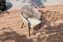New Garten-Essgruppe, anthrazit/beige, Alu/Keramik/Rope-Geflecht, Tisch 200/265 x 100 cm, 6 Diningsessel Garten-Essgruppen