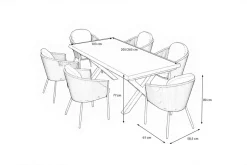 Hot Garten-Essgruppe, anthrazit/grün, Alu/Keramik/Rope-Geflecht, ausziehbarer Tisch 200/260 x 100 cm, 6 Diningsessel Garten-Essgruppen