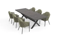 Hot Garten-Essgruppe, anthrazit/grün, Alu/Keramik/Rope-Geflecht, ausziehbarer Tisch 200/260 x 100 cm, 6 Diningsessel Garten-Essgruppen