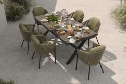 Hot Garten-Essgruppe, anthrazit/grün, Alu/Keramik/Rope-Geflecht, ausziehbarer Tisch 200/260 x 100 cm, 6 Diningsessel Garten-Essgruppen