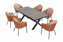 Online Garten-Essgruppe, anthrazit/orange, Alu/Rope-Geflecht, ausziehbare Tischplatte 200/260 x 100 cm, 6 Diningsessel Garten-Essgruppen