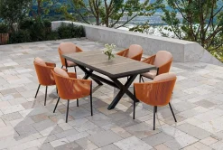 Online Garten-Essgruppe, anthrazit/orange, Alu/Rope-Geflecht, ausziehbare Tischplatte 200/260 x 100 cm, 6 Diningsessel Garten-Essgruppen