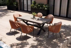 Online Garten-Essgruppe, anthrazit/orange, Alu/Rope-Geflecht, ausziehbare Tischplatte 200/260 x 100 cm, 6 Diningsessel Garten-Essgruppen
