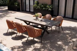 Online Garten-Essgruppe, anthrazit/orange, Alu/Rope-Geflecht, ausziehbare Tischplatte 200/260 x 100 cm, 6 Diningsessel Garten-Essgruppen