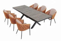 Online Garten-Essgruppe, anthrazit/orange, Alu/Rope-Geflecht, ausziehbare Tischplatte 200/260 x 100 cm, 6 Diningsessel Garten-Essgruppen