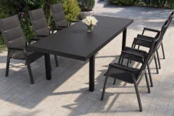 Outlet Garten-Essgruppe, anthrazit matt/grau, Alu/Glas/Textilfaser, 180/240 x 100 cm, ausziehbar, stapelbar Garten-Essgruppen