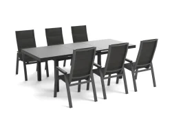 Outlet Garten-Essgruppe, anthrazit matt/grau, Alu/Glas/Textilfaser, 180/240 x 100 cm, ausziehbar, stapelbar Garten-Essgruppen