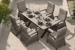 Hot Garten-Essgruppe, schwarz/grau, Alu/Polyrattan, Tischplatte ausziehbar 200/260 x 100 cm, inkl. 6 Diningsessel Garten-Essgruppen