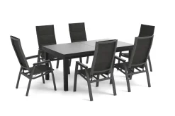 Clearance Garten-Essgruppe, anthrazit/grau, Alu/Glas/Textilene, 180/240 x 100 cm, ausziehbar, stapelbar Garten-Essgruppen