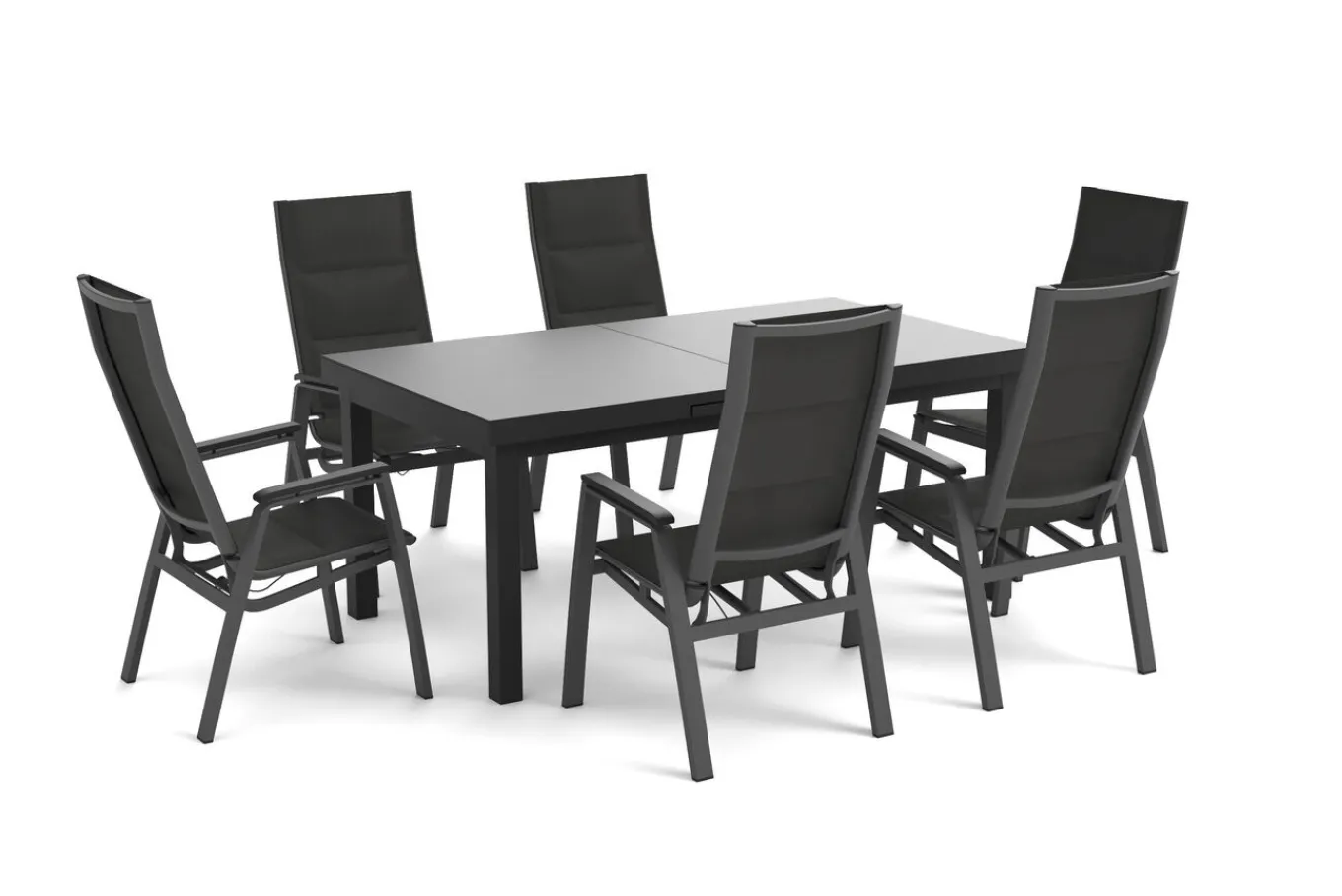 Clearance Garten-Essgruppe, anthrazit/grau, Alu/Glas/Textilene, 180/240 x 100 cm, ausziehbar, stapelbar Garten-Essgruppen