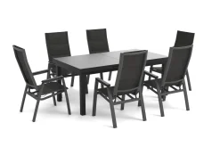 Clearance Garten-Essgruppe, anthrazit/grau, Alu/Glas/Textilene, 180/240 x 100 cm, ausziehbar, stapelbar Garten-Essgruppen