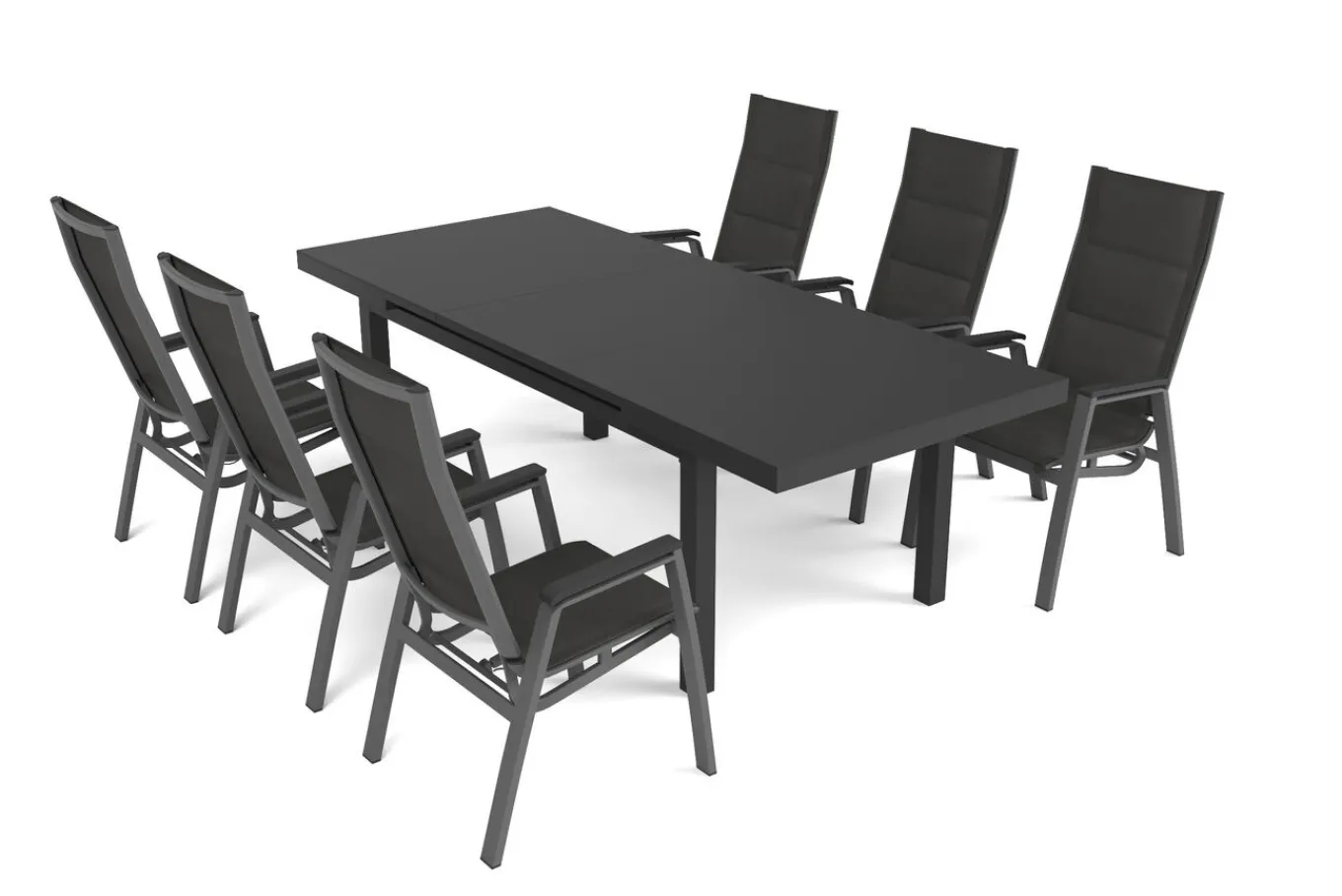 Clearance Garten-Essgruppe, anthrazit/grau, Alu/Glas/Textilene, 180/240 x 100 cm, ausziehbar, stapelbar Garten-Essgruppen