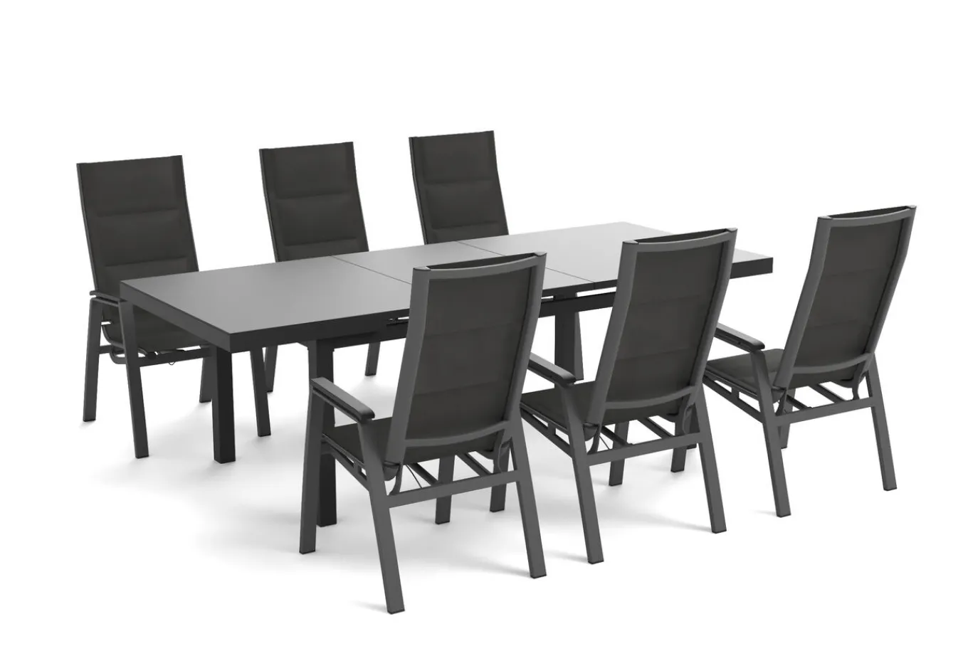 Clearance Garten-Essgruppe, anthrazit/grau, Alu/Glas/Textilene, 180/240 x 100 cm, ausziehbar, stapelbar Garten-Essgruppen