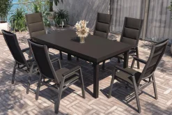 Clearance Garten-Essgruppe, anthrazit/grau, Alu/Glas/Textilene, 180/240 x 100 cm, ausziehbar, stapelbar Garten-Essgruppen