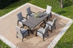 Hot Garten-Essgruppe, anthrazit/natur-grau, Alu/Keramik/Polyrattan, ausziehbare Tischplatte 200/260 x 100 cm, 6 Diningsessel Garten-Essgruppen