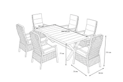 Hot Garten-Essgruppe, anthrazit/natur-grau, Alu/Keramik/Polyrattan, ausziehbare Tischplatte 200/260 x 100 cm, 6 Diningsessel Garten-Essgruppen