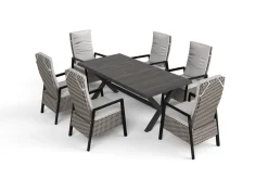 Hot Garten-Essgruppe, anthrazit/natur-grau, Alu/Keramik/Polyrattan, ausziehbare Tischplatte 200/260 x 100 cm, 6 Diningsessel Garten-Essgruppen