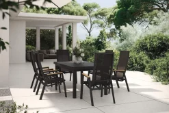 Garten-Essgruppe, matt anthrazit/grau/Teak, Alu/Glas/Textil, 180/240 x 100 cm, ausziehbar Garten-Essgruppen