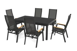 Garten-Essgruppe, matt anthrazit/grau/Teak, Alu/Glas/Textil, 180/240 x 100 cm, ausziehbar Garten-Essgruppen
