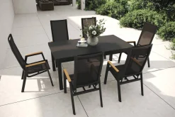 Garten-Essgruppe, matt anthrazit/grau/Teak, Alu/Glas/Textil, 180/240 x 100 cm, ausziehbar Garten-Essgruppen