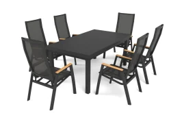 Garten-Essgruppe, matt anthrazit/grau/Teak, Alu/Glas/Textil, 180/240 x 100 cm, ausziehbar Garten-Essgruppen