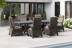 Clearance Messina/Corido Garten-Essgruppe, anthrazit/grau, Alu/Gardino®-Geflecht/Keramik, 200-260 x 100 cm, inkl. 6 Diningsessel Garten-Essgruppen|Aluminium-Gartenmöbel