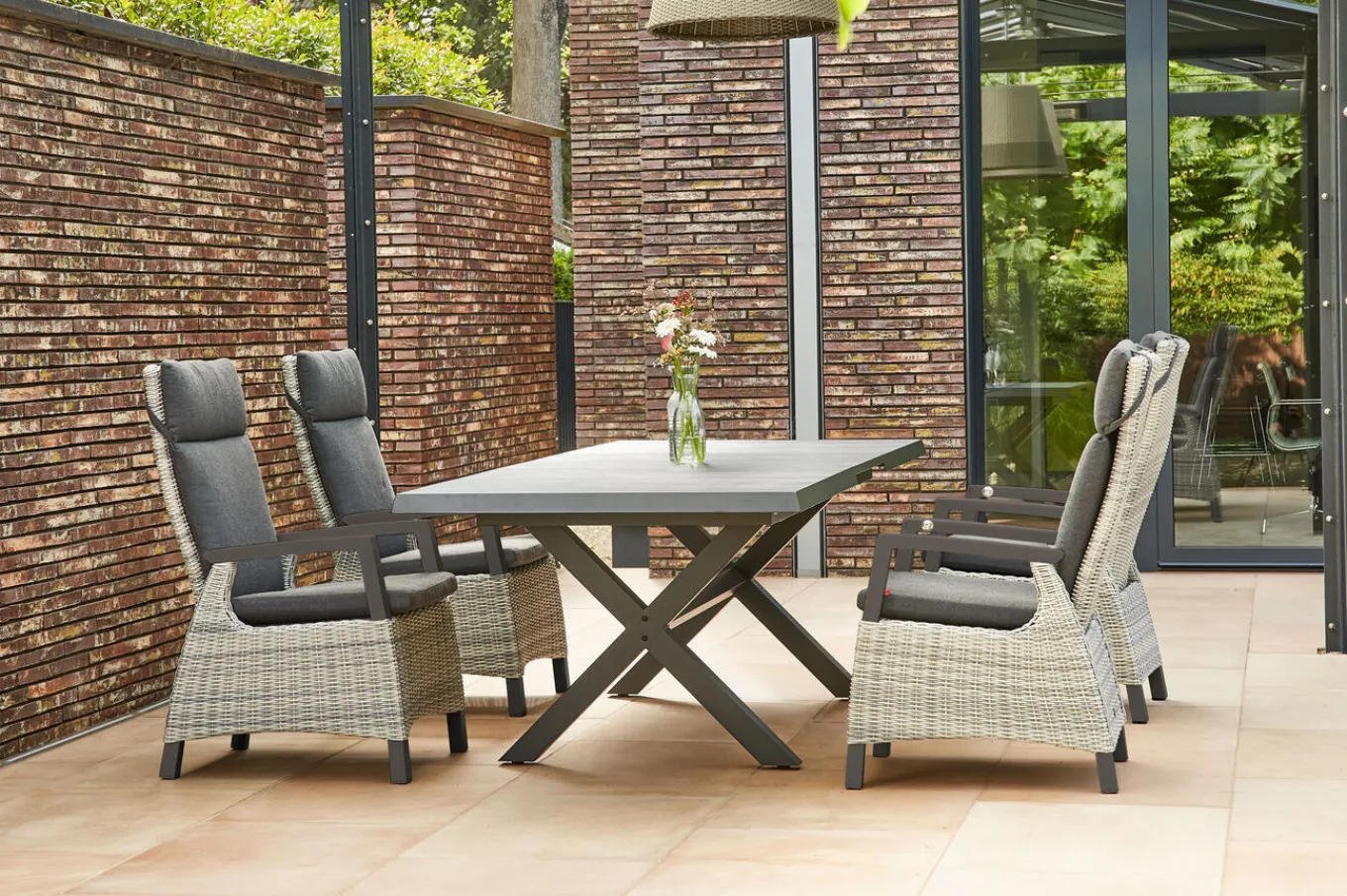 Discount Messina/Corido Garten-Essgruppe, anthrazit, Alu/Geflecht/Keramik, 200-260 x 100 cm, inkl. 4 Diningsessel Garten-Essgruppen