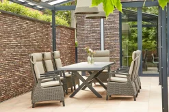 Outlet Messina/Corido Garten-Essgruppe, anthrazit/grau, Alu/Gardino®-Geflecht/Keramik, 200-260 x 100 cm, inkl. 8 Diningsessel Garten-Essgruppen
