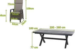Outlet Messina/Corido Garten-Essgruppe, anthrazit/grau, Alu/Gardino®-Geflecht/Keramik, 200-260 x 100 cm, inkl. 8 Diningsessel Garten-Essgruppen