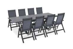 New Messina Garten-Essgruppe mit 8 Klappstühlen, anthrazit/grau, Alu/Textilene, Ausziehbarer Tisch mit Keramikplatte 200/260 x 100 cm Garten-Essgruppen|Aluminium-Gartenmöbel