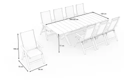 New Messina Garten-Essgruppe mit 8 Klappstühlen, anthrazit/grau, Alu/Textilene, Ausziehbarer Tisch mit Keramikplatte 200/260 x 100 cm Garten-Essgruppen|Aluminium-Gartenmöbel