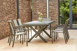 Discount Messina/Velia Garten-Essgruppe, anthrazit/grau, Alu/Ranotex®-Gewebe/Keramik, 260 x 100 cm, inkl. 8 Sessel Garten-Essgruppen|Aluminium-Gartenmöbel