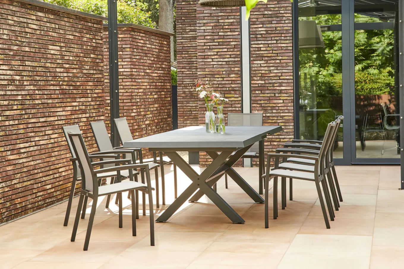Discount Messina/Velia Garten-Essgruppe, anthrazit/grau, Alu/Ranotex®-Gewebe/Keramik, 260 x 100 cm, inkl. 8 Sessel Garten-Essgruppen|Aluminium-Gartenmöbel