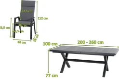 Outlet Messina/Velia Garten-Essgruppe, anthrazit/grau, Alu/Textilgewebe/Keramik, 200-260x100 cm, inkl. 6 Diningsessel, stufenlos verstellbar Garten-Essgruppen