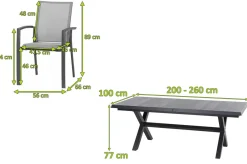 Online Messina/Velia Garten-Essgruppe, anthrazit/grau, Alu/Ranotex®-Gewebe/Keramik, 200-260 x 100 cm, inkl. 6 Diningsessel Garten-Essgruppen