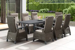 Sale Miros/Corido Garten-Essgruppe, anthrazit, Aluminium/Glas/Gardino®-Geflecht, Ausziehtisch 180/240x90 cm, 8 Sessel Aluminium-Gartenmöbel
