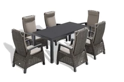 Best Miros/Corido Garten-Essgruppe, anthrazit/charcoal, Alu/Gardino®-Geflecht, Ausziehtisch 180/240x90 cm, 6 Sessel Garten-Essgruppen|Aluminium-Gartenmöbel