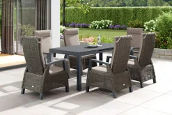 Best Miros/Corido Garten-Essgruppe, anthrazit/charcoal, Alu/Gardino®-Geflecht, Ausziehtisch 180/240x90 cm, 6 Sessel Garten-Essgruppen|Aluminium-Gartenmöbel