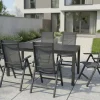 Discount Miros Garten-Essgruppe, anthrazit/dark concrete, Aluminium/Glas, Ausziehtisch 180/240x90, 6x Klappstühle Garten-Essgruppen|Aluminium-Gartenmöbel