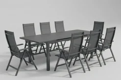 Online Miros Garten-Essgruppe, anthrazit/dark concrete, Aluminium/Glas, Tisch 180/240x90 cm, 8x Klappstühle, Ausziehbar Garten-Essgruppen|Aluminium-Gartenmöbel