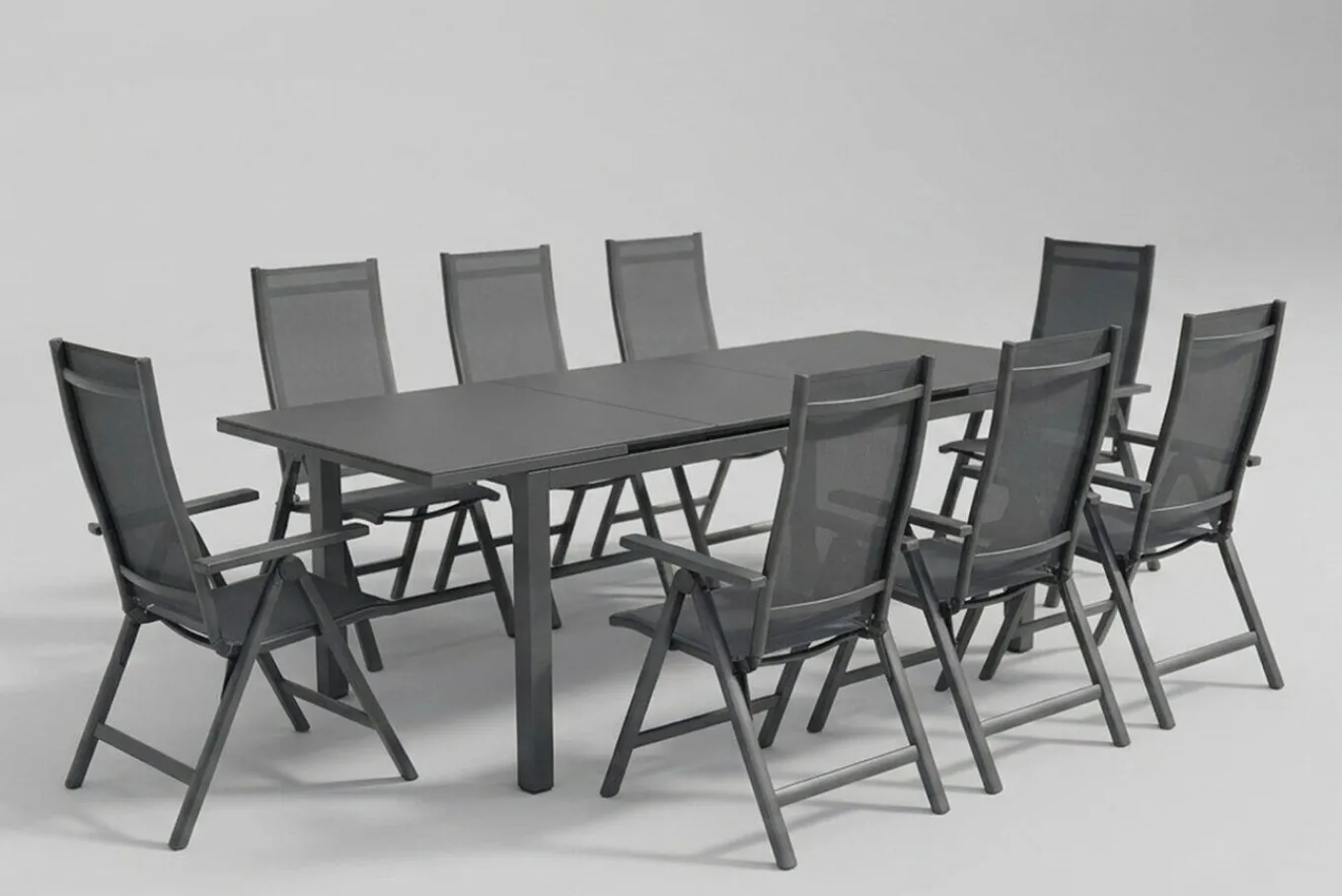 Online Miros Garten-Essgruppe, anthrazit/dark concrete, Aluminium/Glas, Tisch 180/240x90 cm, 8x Klappstühle, Ausziehbar Garten-Essgruppen|Aluminium-Gartenmöbel
