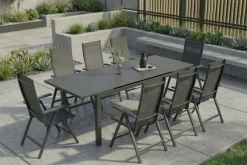 Online Miros Garten-Essgruppe, anthrazit/dark concrete, Aluminium/Glas, Tisch 180/240x90 cm, 8x Klappstühle, Ausziehbar Garten-Essgruppen|Aluminium-Gartenmöbel
