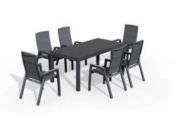 New Miros/Milano Garten-Essgruppe, anthrazit, Alu/Ranotex-Gewebe, Ausziehtisch 180/240 x 90 cm, 6 Sessel Garten-Essgruppen